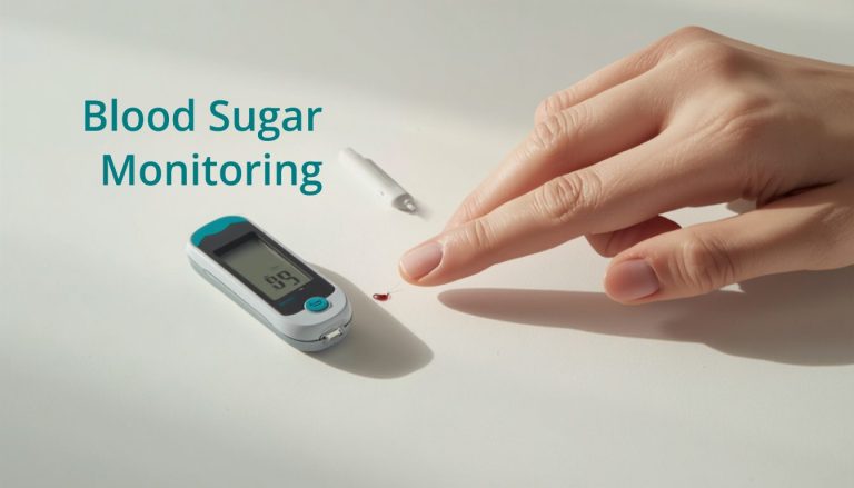 Blood sugar monitoring - hand using a glucose meter