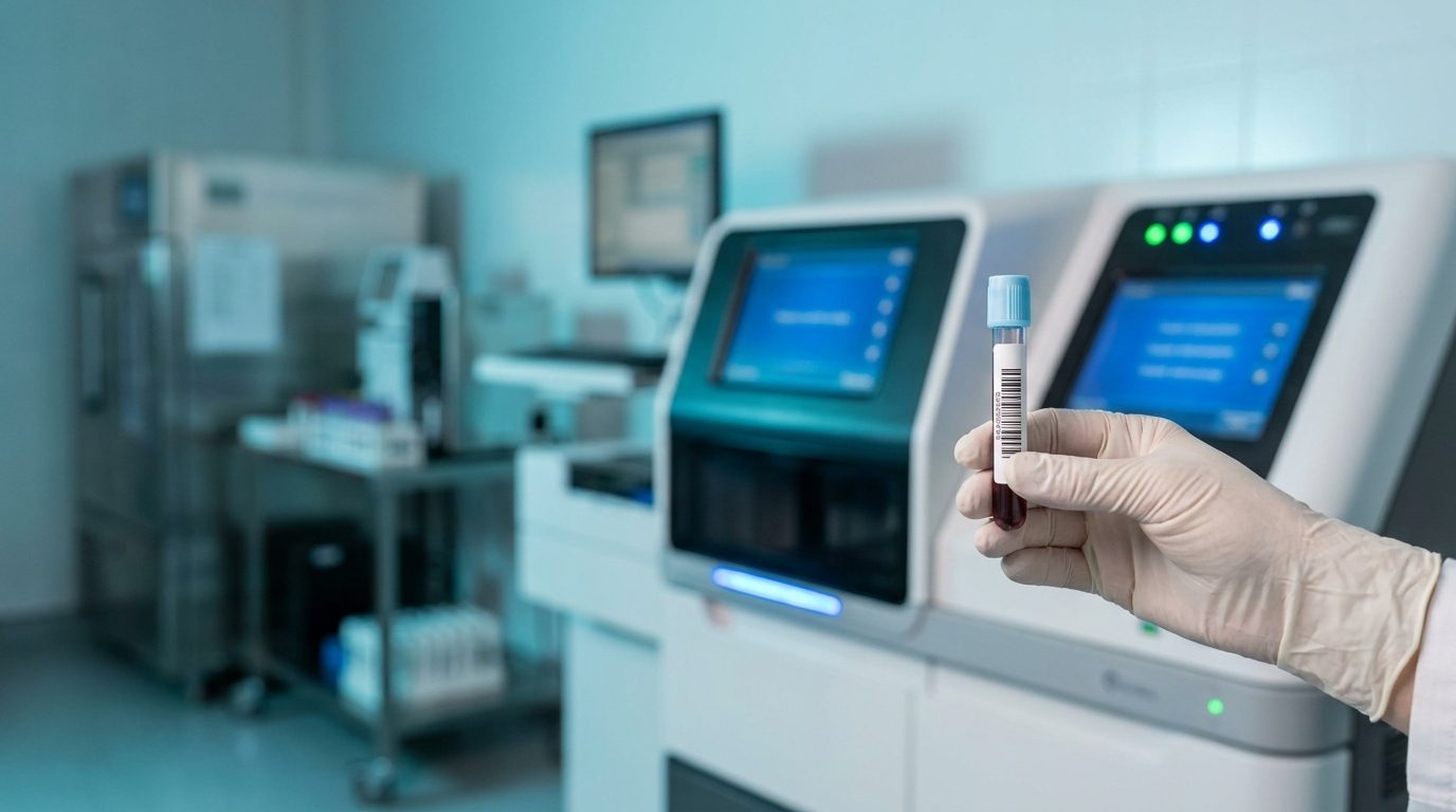 Blood sample tube in a laboratory for an A1C test